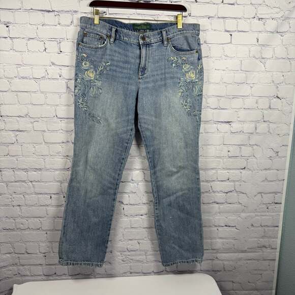 Lauren Ralph Lauren Denim - Lauren Ralph Lauren Embroidered Blue Boyfriend Jeans Size 10